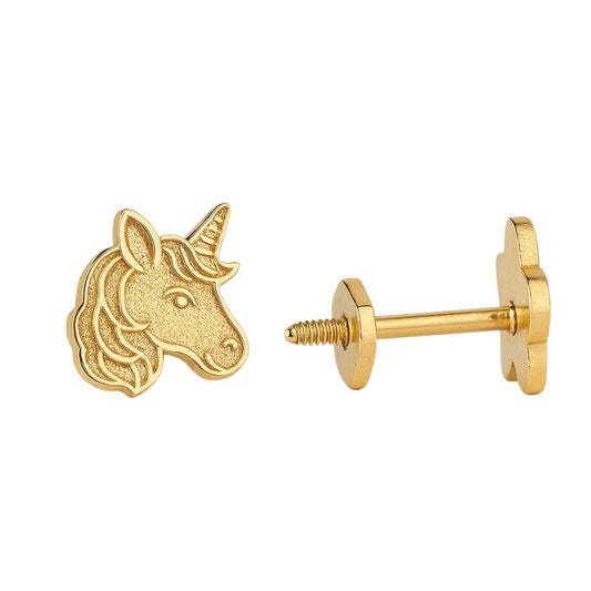 14k Yellow Gold Magical Unicorn Toddler's Earrings