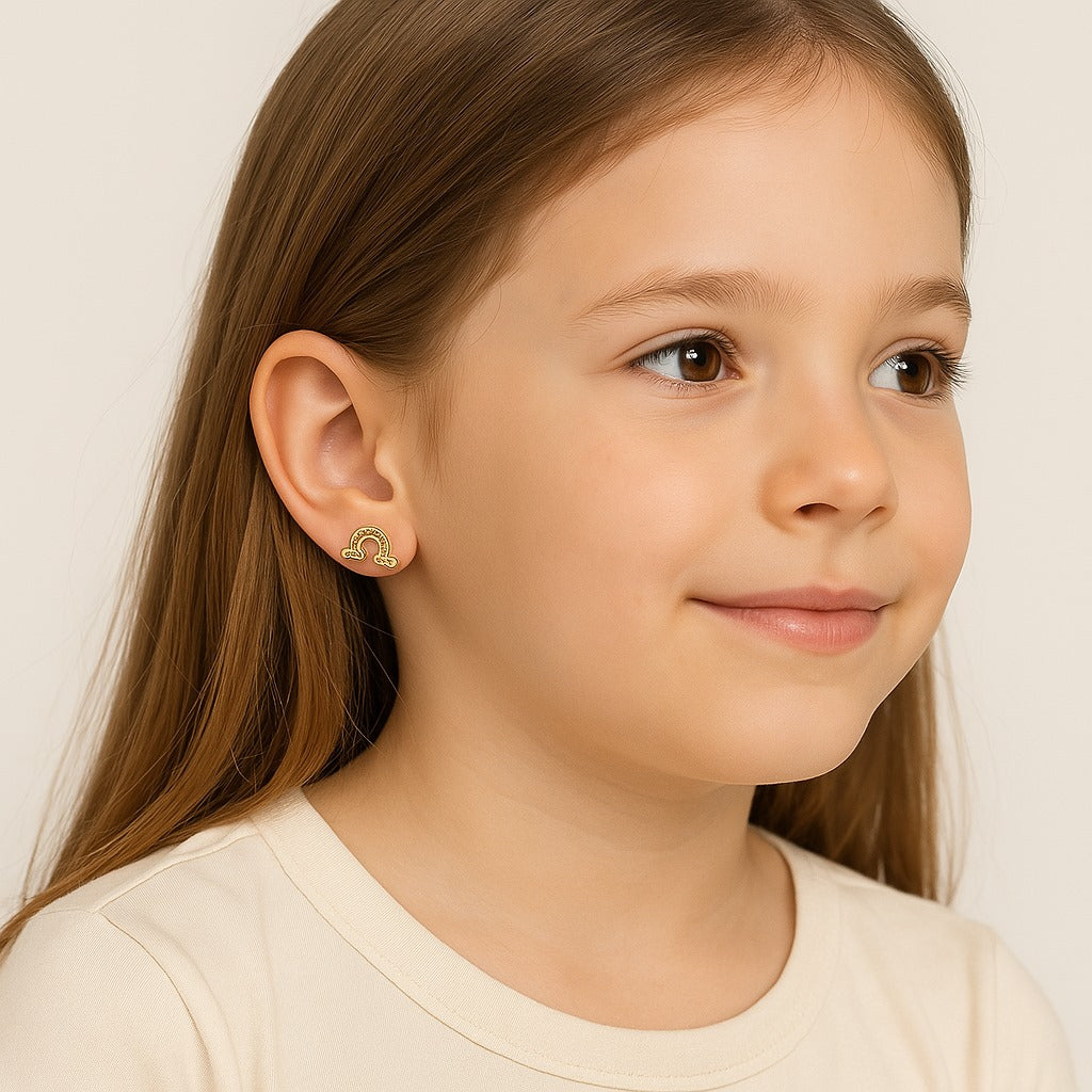 14k Yellow Gold Rainbow Toddler's Earrings