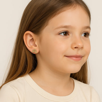 14k Yellow Gold Rainbow Toddler's Earrings